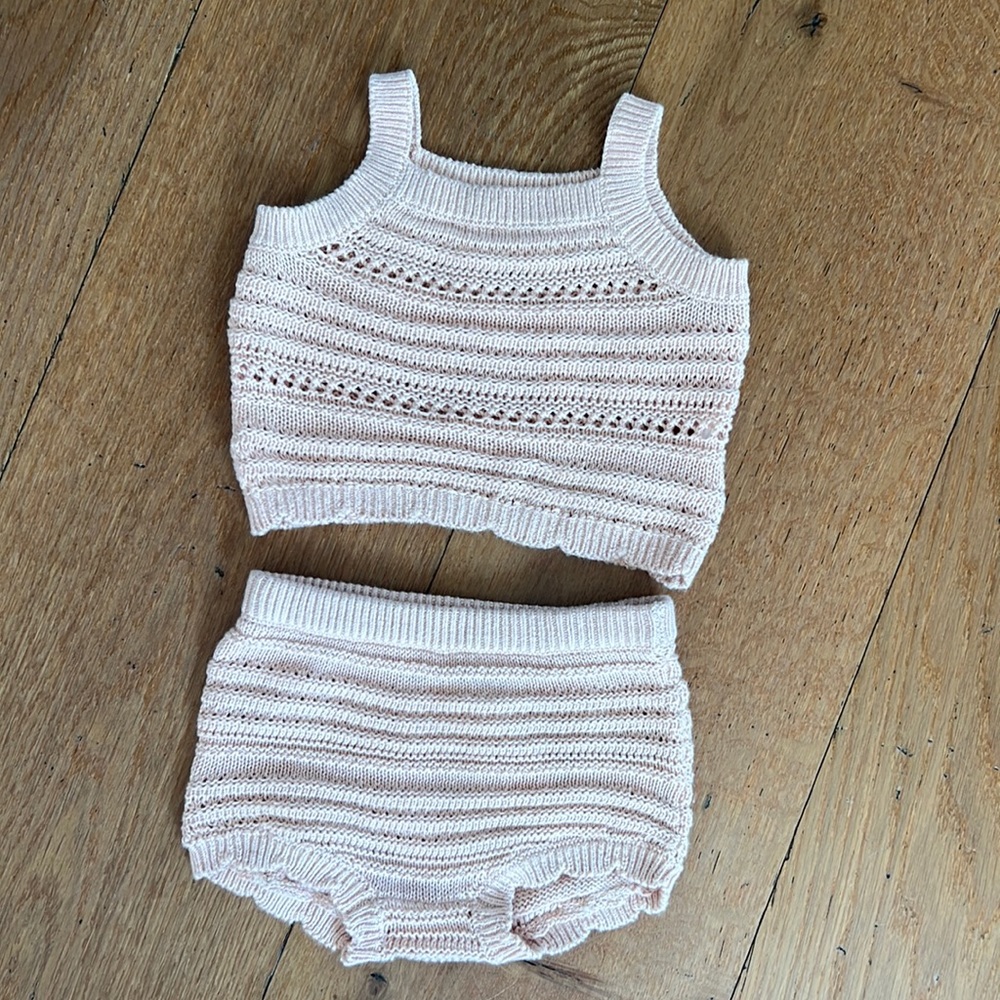Ruffled Sweater Knit Tank and Bloomer Short 2-Piece Set in Light Pink